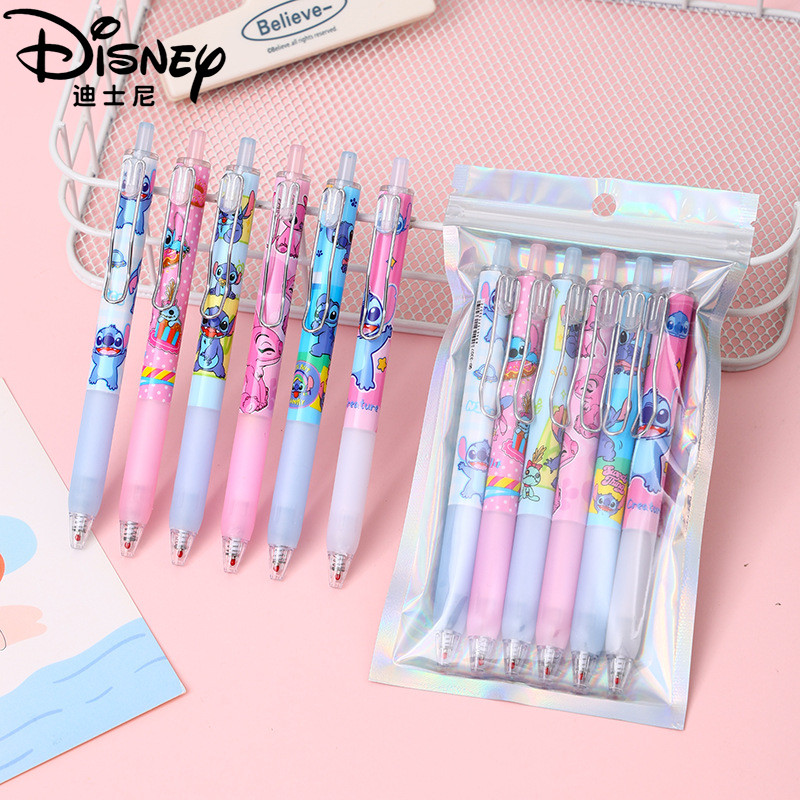 

6pcs Disney Stitch 0.5 click gel pen cute Lilo and Stitch click pen ST black gel pen student signature pen creative stationery