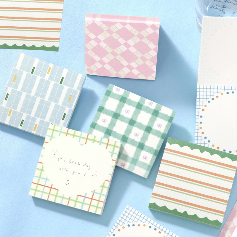 

100pcs Ins Style Minimalist Sticky Notes Simple Themed Plaid Memo Pad Decorative Material Paper for Handbook Bottoming