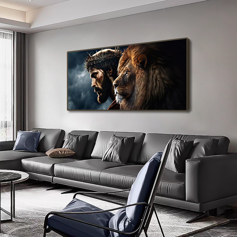 

God Jesus Christ And Lion Face Wall art Poster Prints Abstract Canvas Painting Animal Pictures For Modern Living Room Decoration
