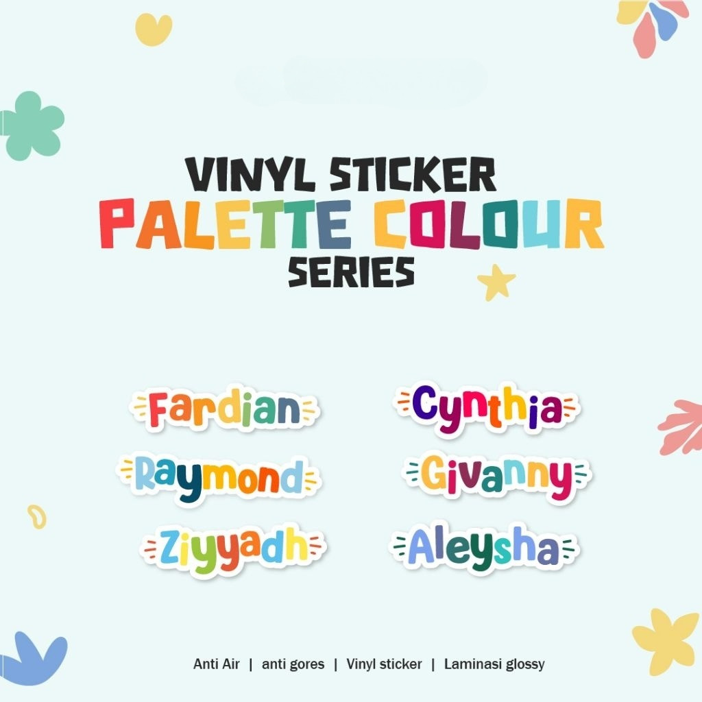 

Stiker Nama Anak Custom Waterproof - Vinyl Sticker Palette Color - Stiker Warna-Warni
