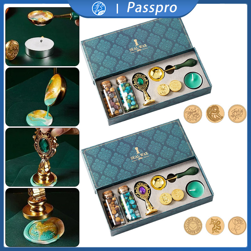 

Retro Seal Wax Beads Set Stempel Lilin Set Wax Seal Stamp Set Stamps Wax Seal Detachable Stamp Spoon