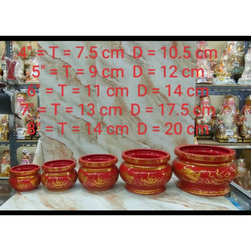 hiolo / hio lo / hiu lo / tempat hio - keramik - merah - naga