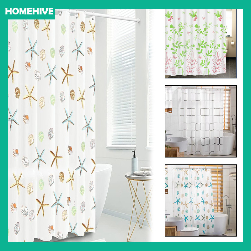 180*180 Tirai Kamar Mandi Anti Air + Kaitan / Shower Curtain Premium Bahan PEVA / Tirai Kamar Mandi 