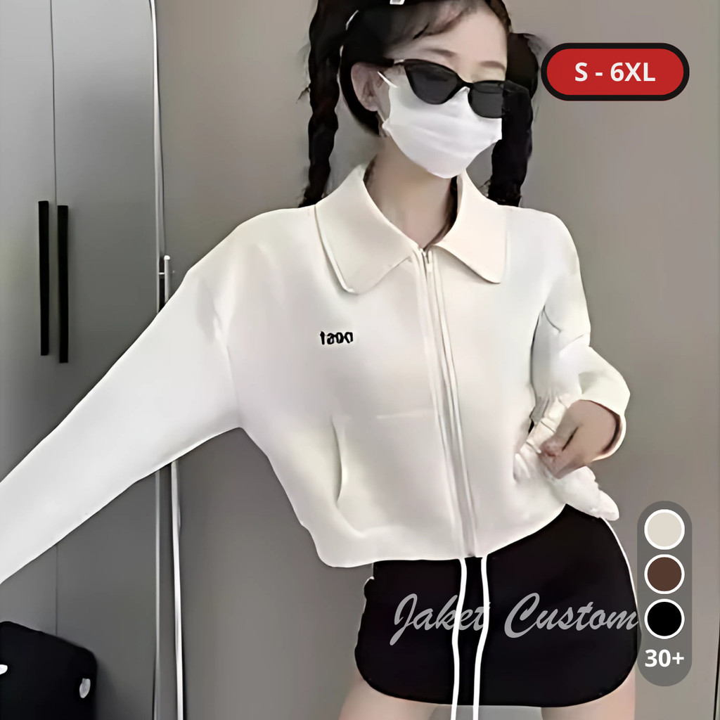 Jaket Crop Top Zipper Olahraga Wanita Jumbo LD 150 140 130 120 | Jacket Sweater Croope Korean Style