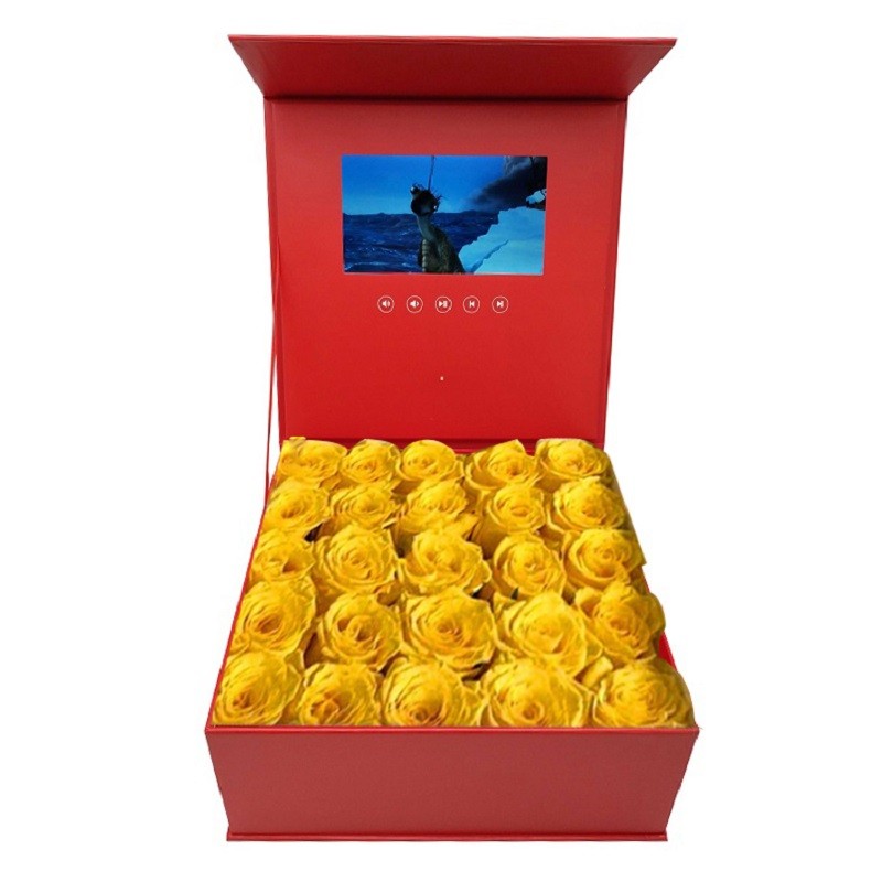 

Luxury beautiful magnetic foldable flower rose marble print 7 inch large lcd display gift box with lcd