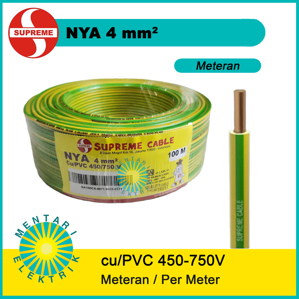 KABEL GROUNDING KUNING HIJAU SUPREME NYA 1X4 / ARDE 4mm meteran