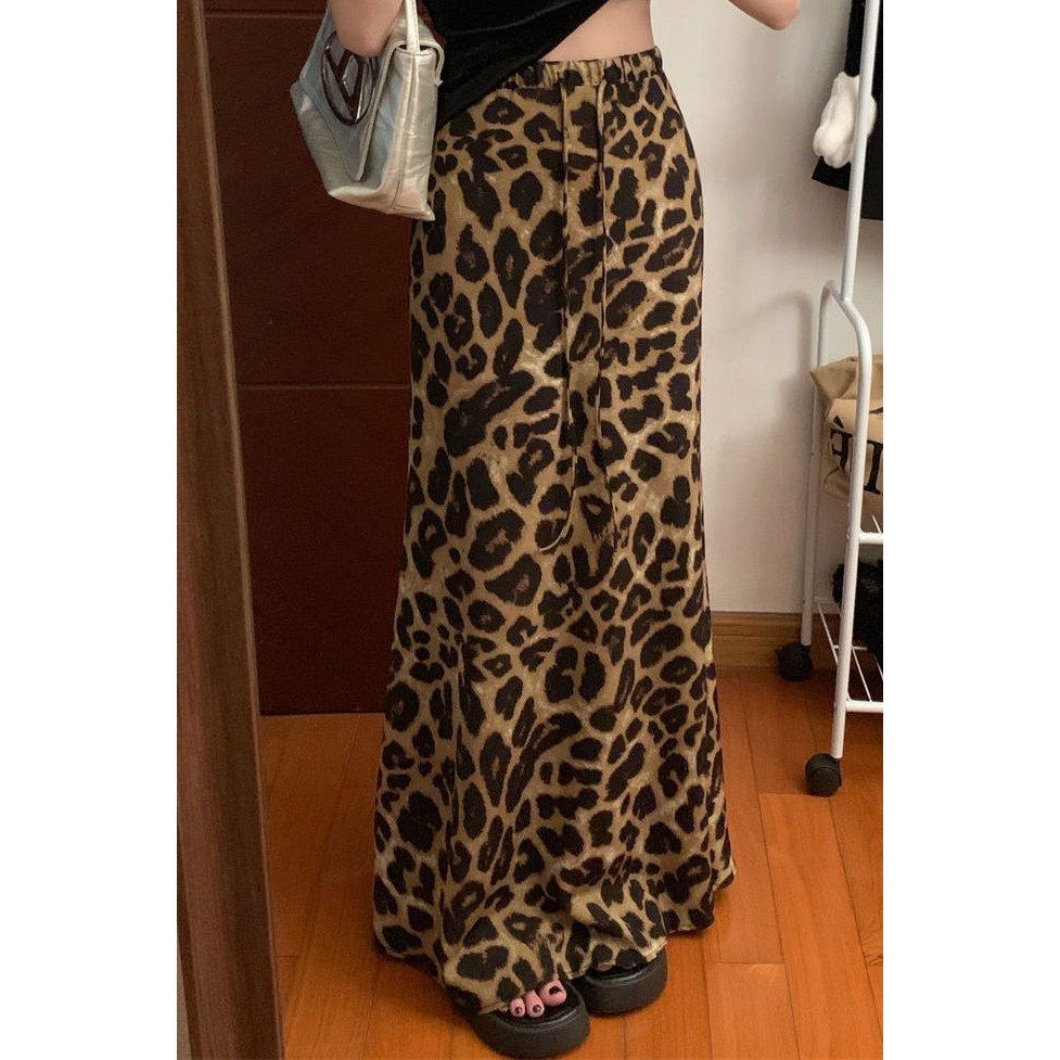 Aroana Rok cetak macan tutul ceruk antik 2025 baru pinggang tinggi liontin tipis fishtail gaun panja