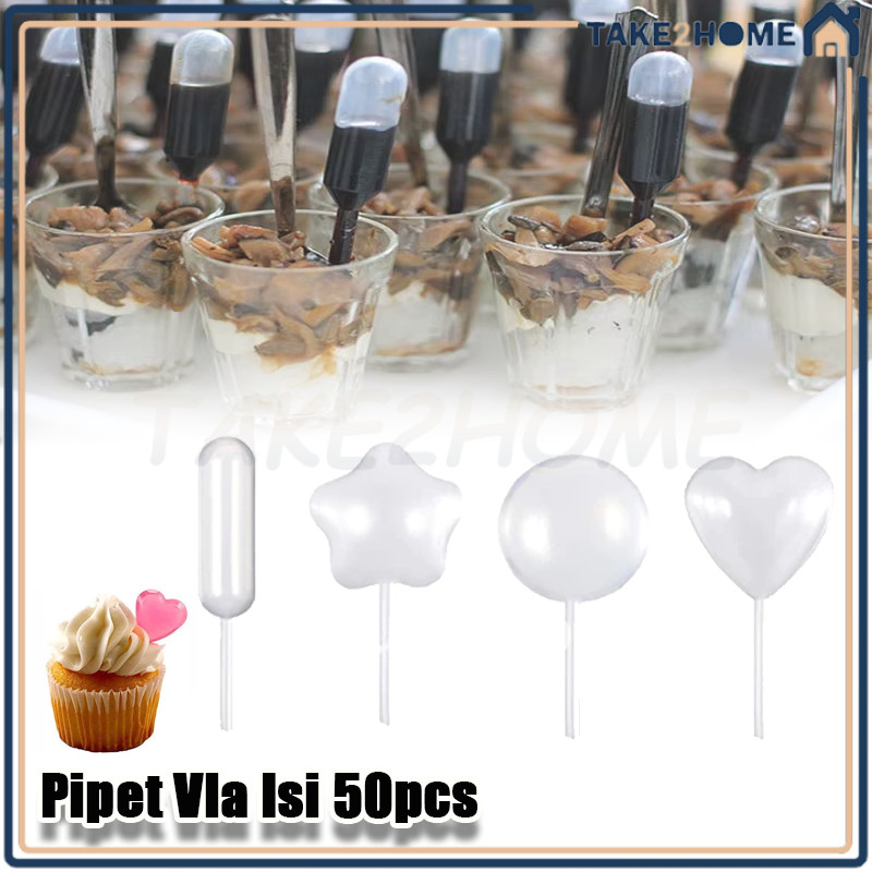 50Pcs Pipet Vla Puding Kue/pipet plastik infuser/untuk puding cupcake dessert pipet cupcake pipet vl