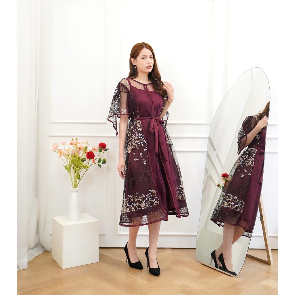 Dress Stevia Brukat 2in1 Dress Kondangan Murah Dress Kondangan Terbaru Baju Pesta Murah