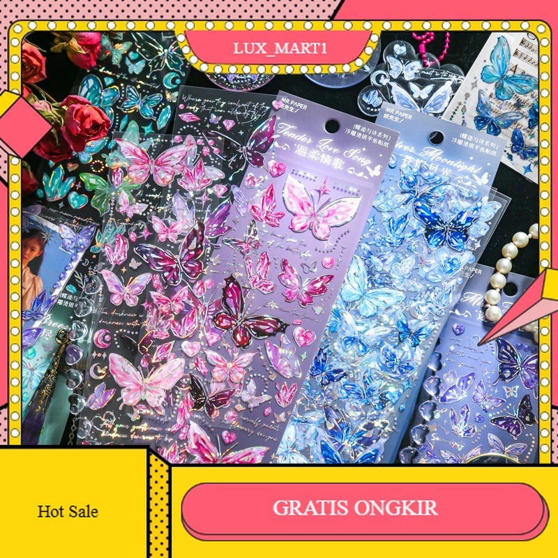 

【LUX_M1】HOT SALE!!! 3 Lembar Stiker Laser Kupu Kupu Sticker DIY Diary Notebook Stiker Timbul Foil Emas