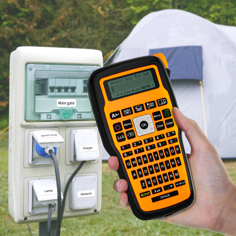 

Portable Printer Heatshrink Tube Printer Sticky Label Maker Machine 203dpi w/ 12mm Black on White Label Tape Compatible P-touch