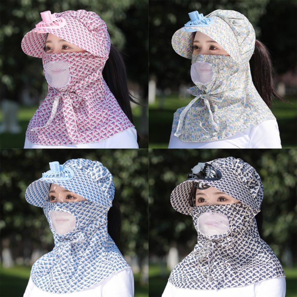Topi Kipas Angin Topi Visor Lipat Wanita Pelindung Anti UV Lebar Topi Masker Topi Pantai Cadar topi 