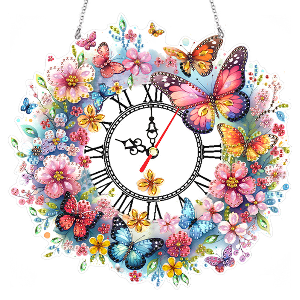 

2D Flat DIY Wreath Acrylic Special Shape Diamond Painting Clock Pendant Diamond Art Clock Pendant Kit Creative Craft Project