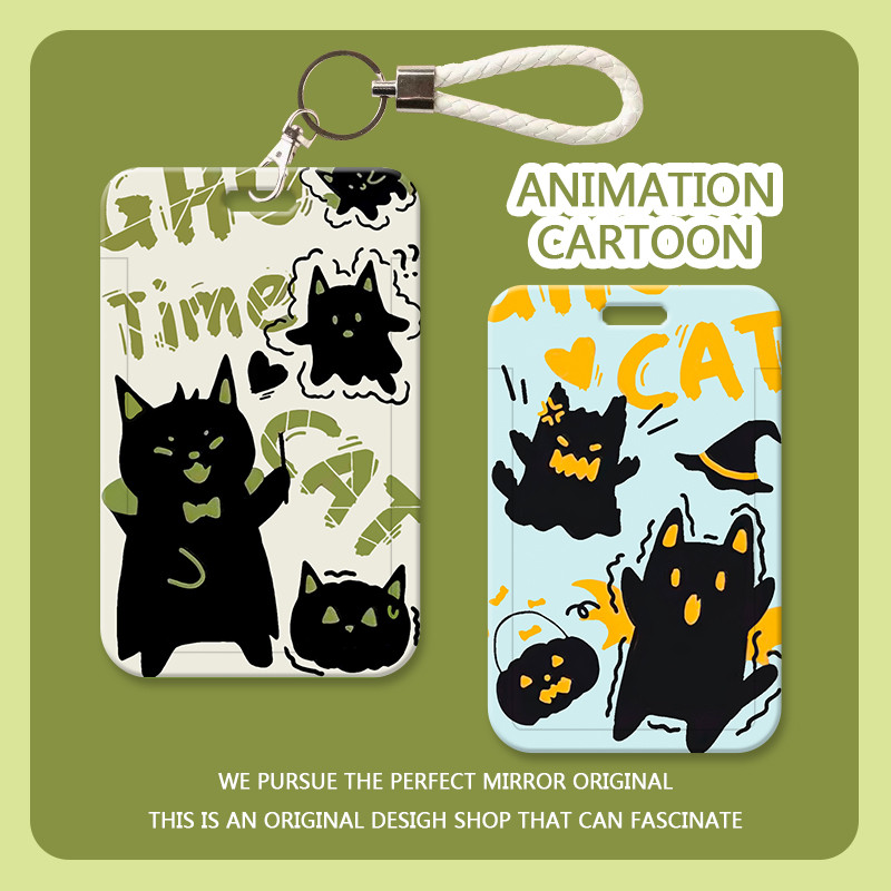 Kartu Pelindung PVC Ramah Lingkungan seri kucing hitam kecil lucu+kabel Gantung Hadiah | Anti Demagn