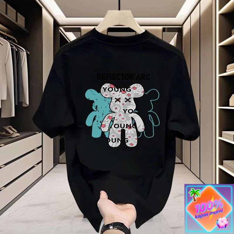 Pilihan Trend Kaos T - Shirt Pendek Pria Kasual Katun, Desain Cetak Beruang Unik