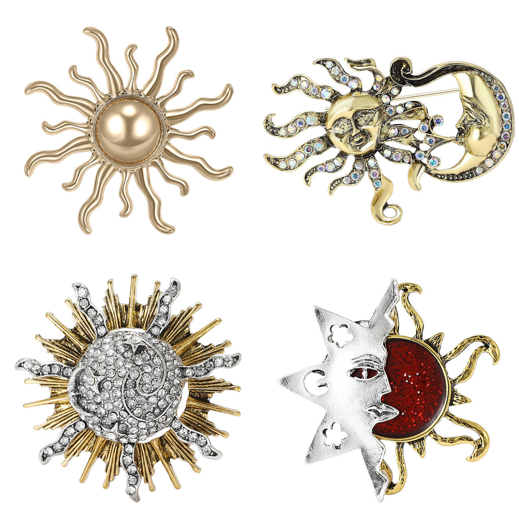Trendy Ramadan Glossy Sun Brooches for Women Unisex Moon Pins Banquet Party Backpack Gifts Jewelry A