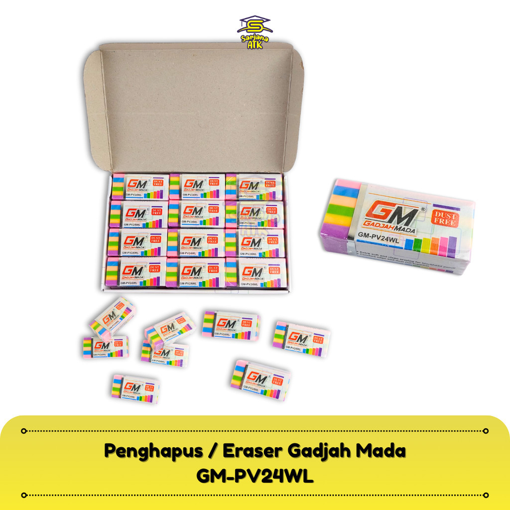 

Penghapus Pensil / Pencil Eraser Gadjah Mada GM-PV24WL Rainbow Warna Warni