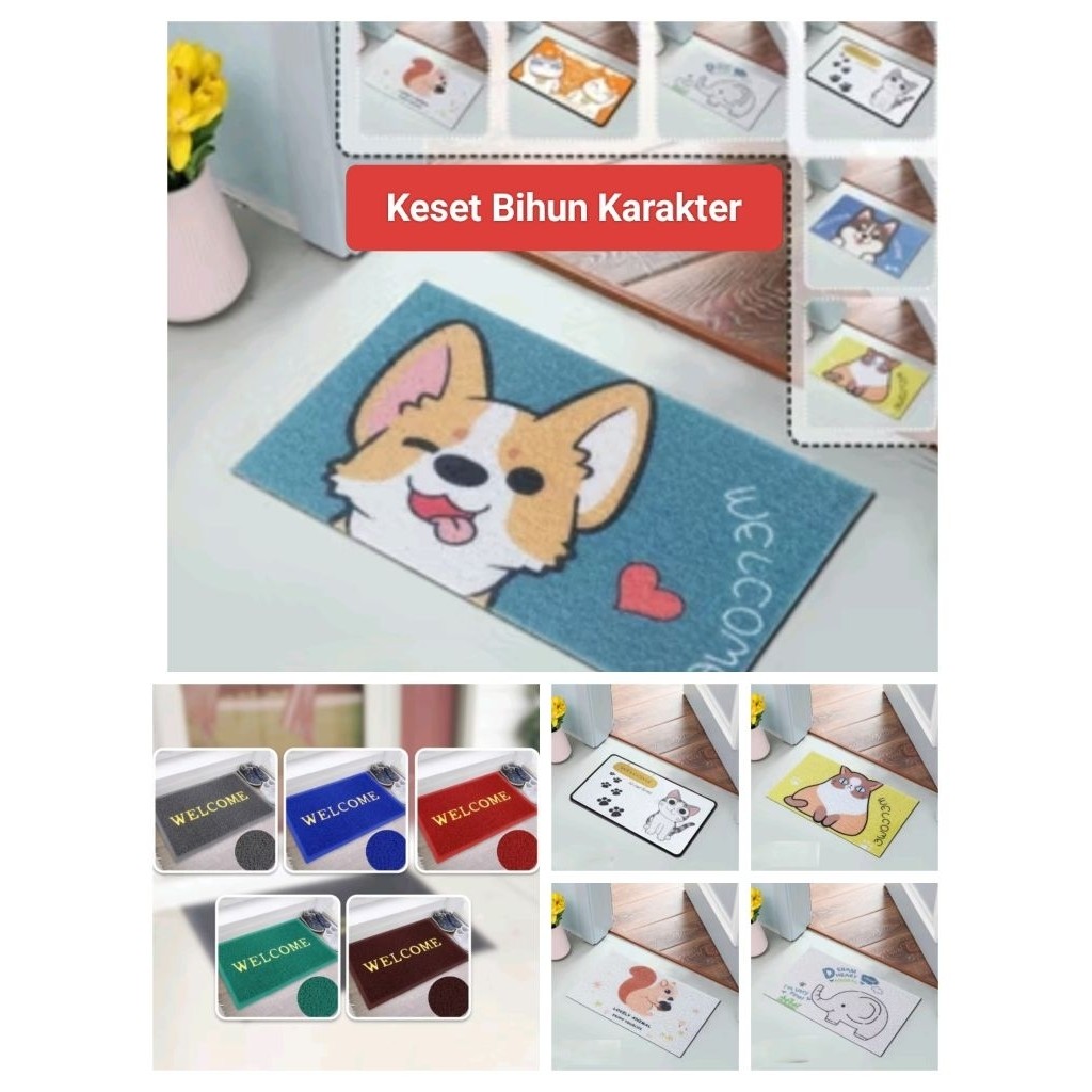 JASSHOP MEDAN Keset PVC Bihun Tebal Anti Slip Karakter Ukuran 60cm x 40cm Lantai Bahan Lembut Welcom