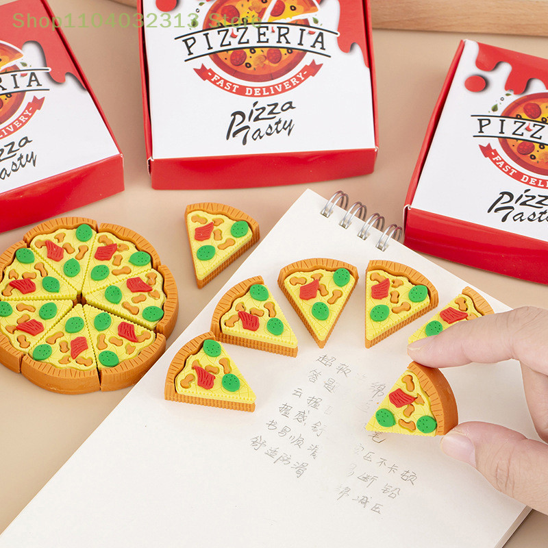 

7Pcs Creative Box Pizza Shape Eraser Set Creative Cute Rubber Erasers Gift Kids Kawaii School Office Stationery Creative rubber