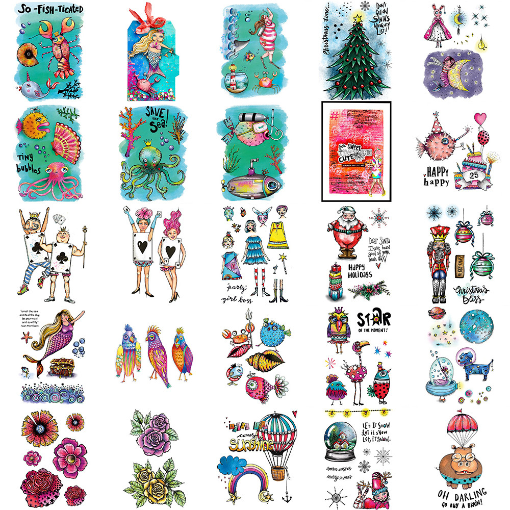 

Mermaid Santa Claus Critter Tree Flower Clear Silicone Stamps Octopus Shell Fishes for Diy Paper Cards Decor 5.9*8.3 Inch Seal