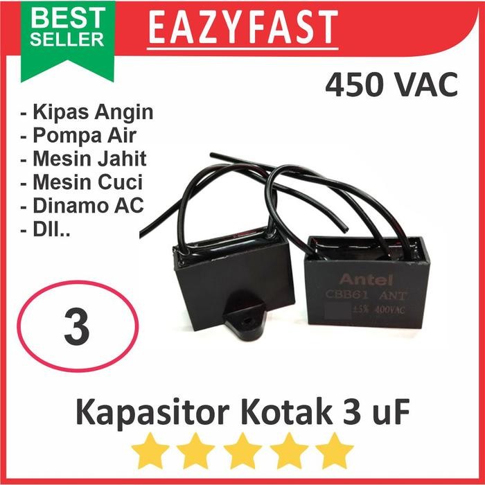 Kapasitor Kotak 3uF 3 uF Dinamo Motor AC PLN Induksi Kipas Angin Fan Capacitor 450VAC 450 VAC V AC