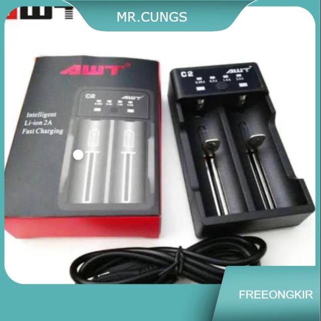 Charger bateri 18650 Awt c2 charger 2 slot Awt C2 / Carger C2