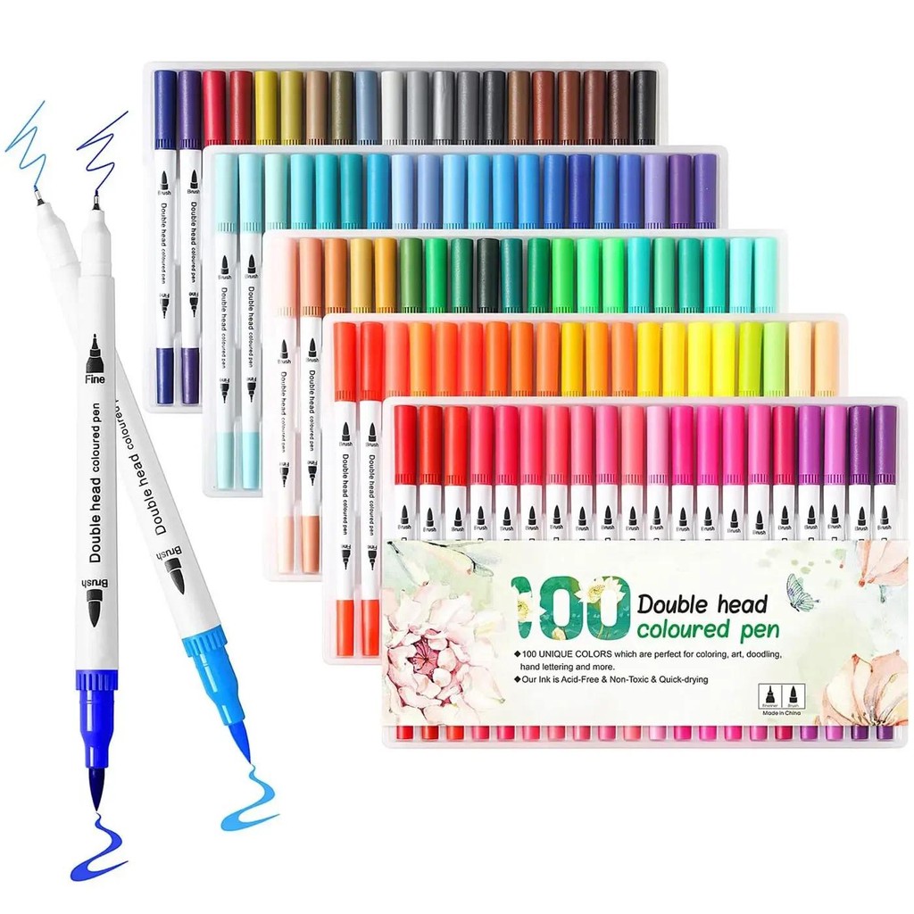 

12-120 Colors Art Marker Set Dual Brush Tip Fine Tip Watercolor Pen Journaling Letter Drawing Marker School Supplies Non-Toxic