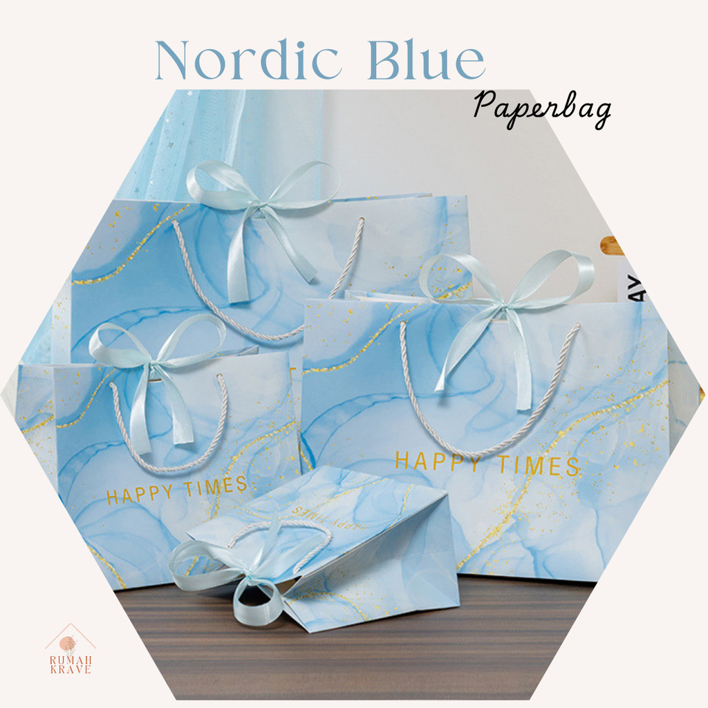 

RUMAH KRAVE - Paperbag Nordic Blue Kantong Hadiah Motif Marble Biru