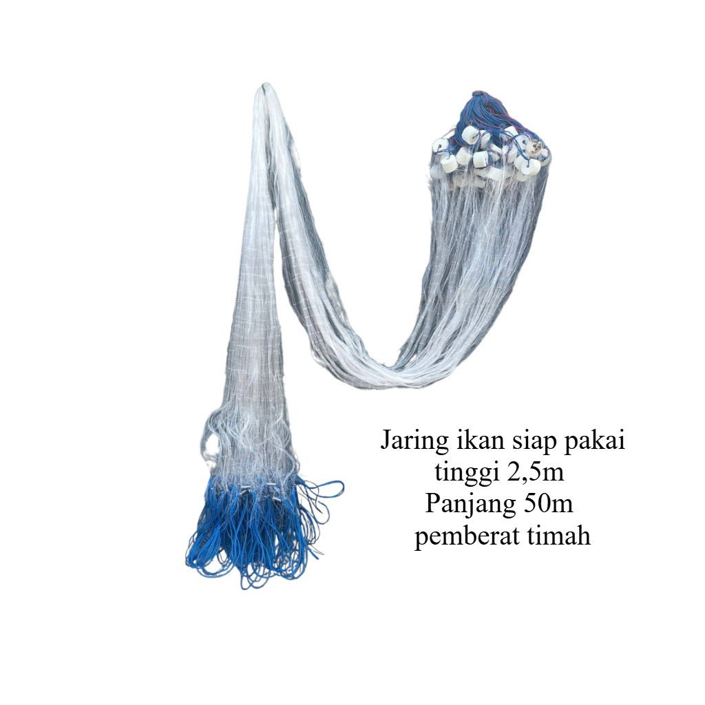 Jaring ikan siap pakai satu lapis tinggi 2,5m panjang 50m pemberat timah jaring | ikan murah