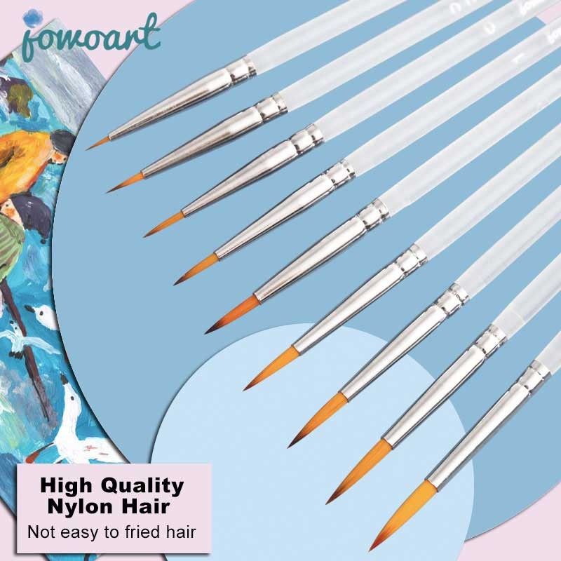 

JOWOART Very Fine Tip Art Paint Brush Nylon Hair 9 Piece Watercolor Gouache Acrylic Rod Hook Line Stroke Pen for Beginners tools