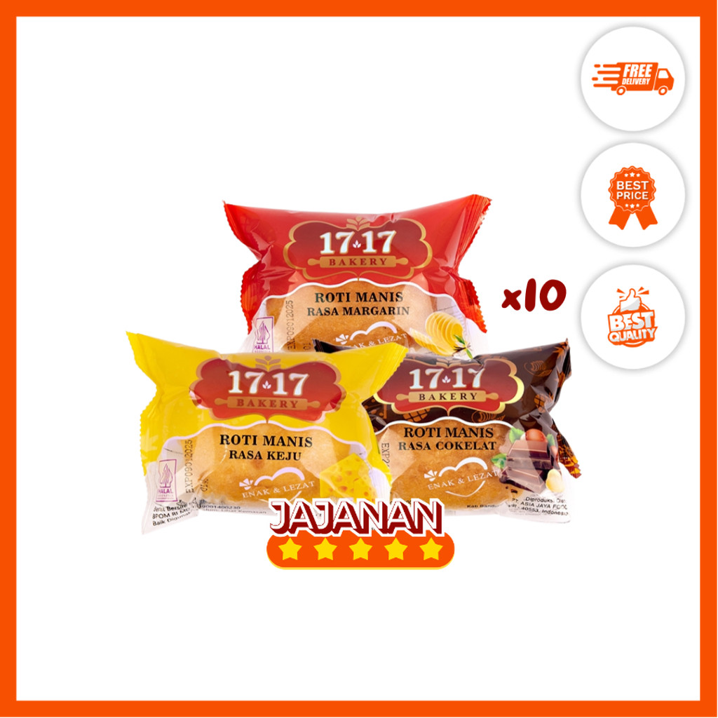 

[10 PCS LEBIH HEMAT] Roti 17.17 Rasa Margarin/Keju/Cokelat/Nanas 50gr