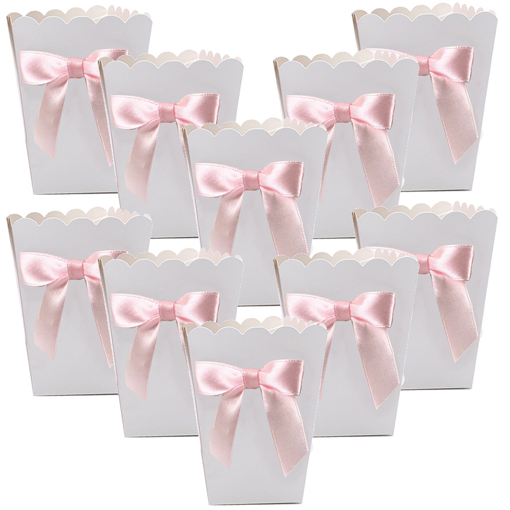 

10Pcs Popcorn Boxes with Pink Bow Ribbon Paper Bag Favors Box Baby Shower Bow Birthday Party Bridal Shower Wedding Party Favors