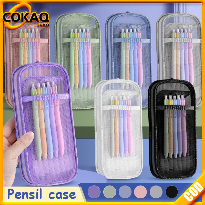 

COKAQ Kotak Pensil Jaring Transparan Tempat Pensil Jaring Resleting Transparan Simple Style Tempat Pensil