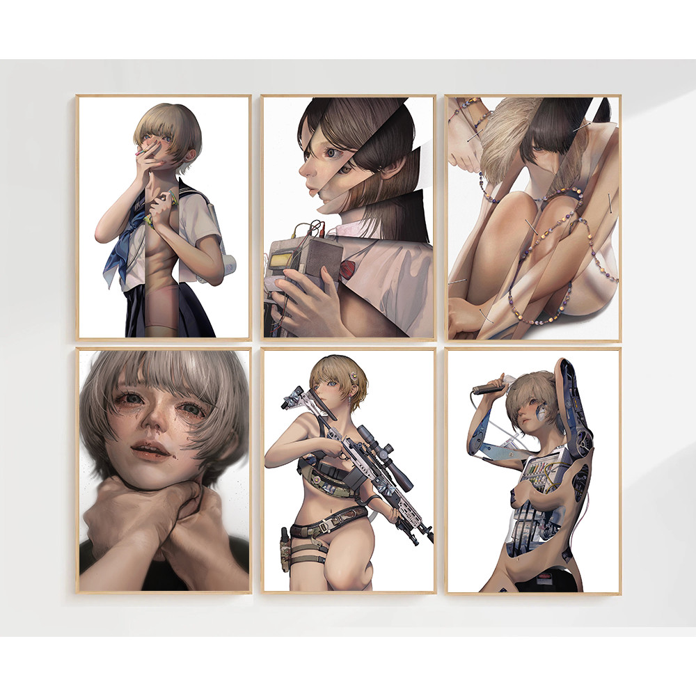 

Anime Girl Body Modification Posters Science Fiction Mechanical Style Firearms and Bombs Prints Modern Illustration Room Decor