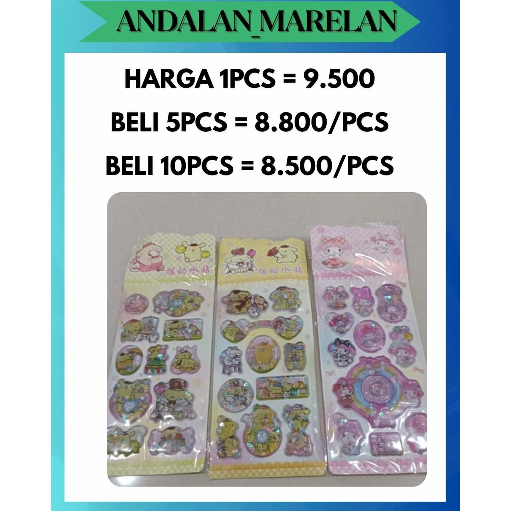 

AM STICKER 3D WATER GLITTER KARAKTER 1 PAPAN SEKITAR 9 - 12 PCS STIKER CUTE DAN UNIK