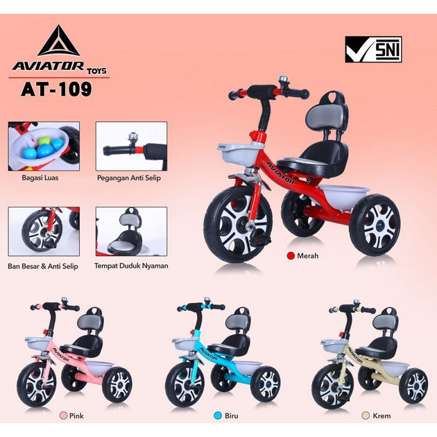 Sepeda Anak Roda Tiga - Aviator Tricycle AT-109 | Sepeda Anak Murah | Jok Kulit