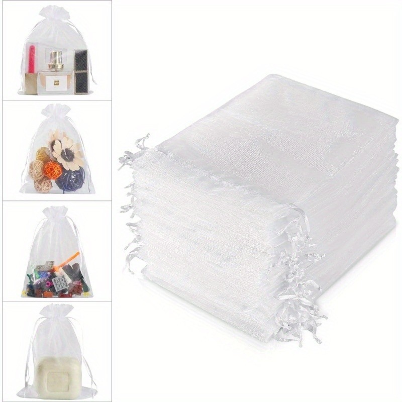 

100PCS Organza Bags Random Mesh Organza Jewelry Bags Drawstring, Small Drawstring Favor Pouches Candy Wedding Birthday