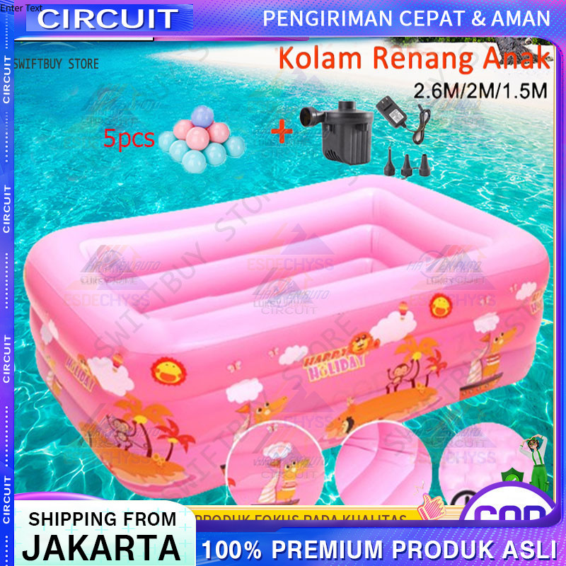 1.5-3.1M Kolam Renang Anak Jumbo 3Rings Kolam Renang Keluarga Tiup Besar Family Inflatable Swimming 