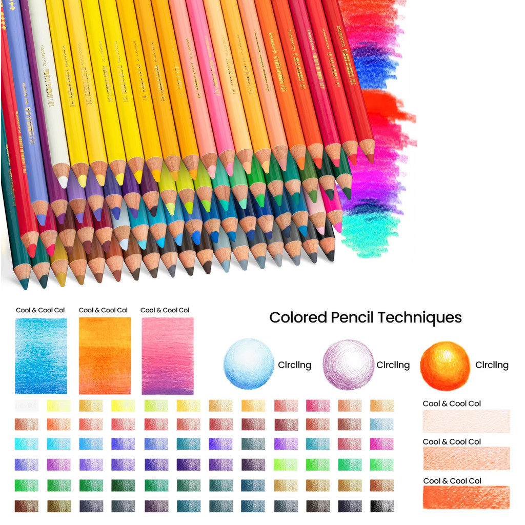 

WOOMER 72-Colors Oil-Based Colored Pencils Set Professional Artist Grade for Drawing Sketching Coloring Books Art Supplies
