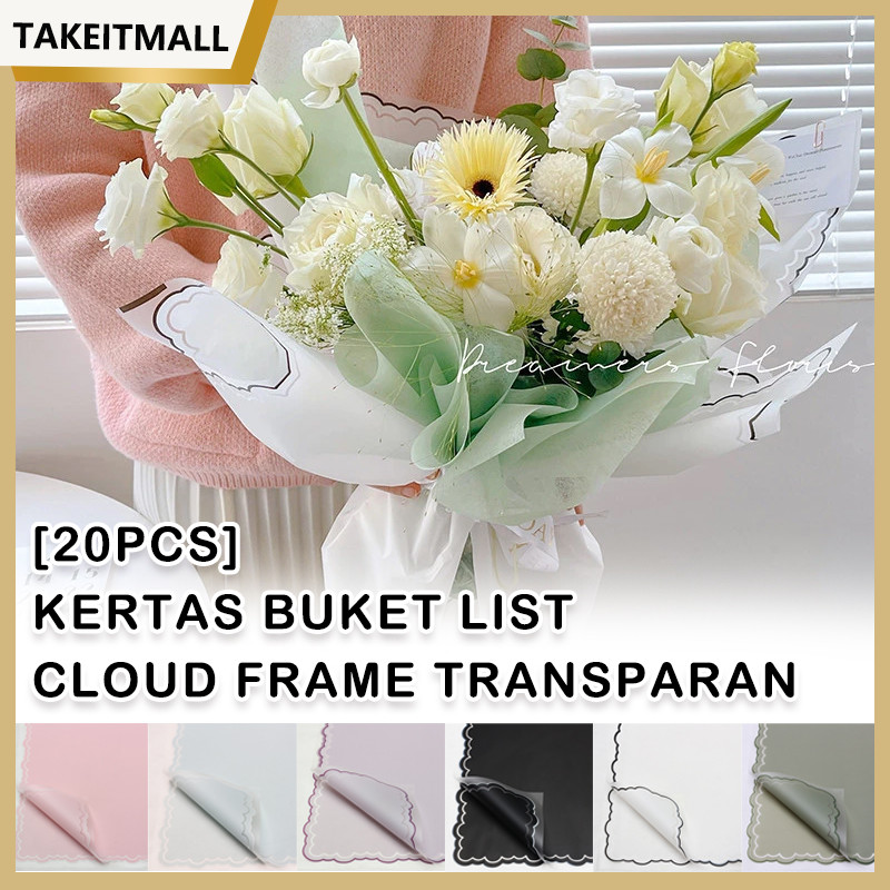 

20 Lember Kertas Buket List Cloud Frame Transparan/Flower Wrapping Paper Varian List Cloud Awan Frame