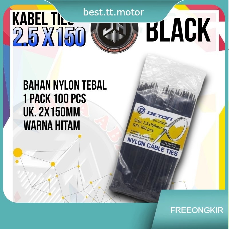

KABEL TIES NYLON 2.5X150MM BLACK HITAM TEBAL DAN KUAT ORIGINAL IMPORT