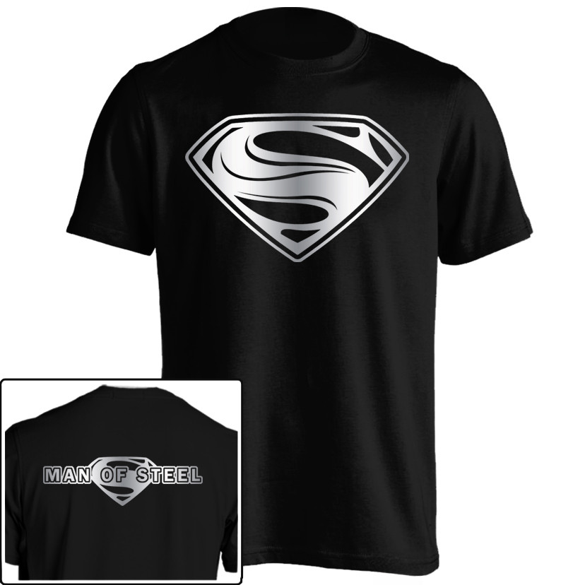 Kaos Superman Man of Steel Silver HER-19 Baju Logo Superhero Dewasa  pria dan wanita  HitamCOD