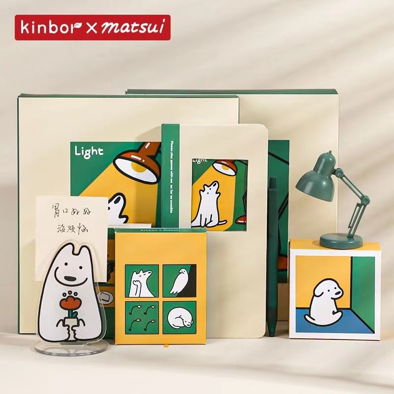 

Kinbor Kawaii Notebook Set Grid Planner Cute Hand Book Notepad блокнот With 0.5mm Gel pen Mini Desk Lamp Colorful Greeting Card
