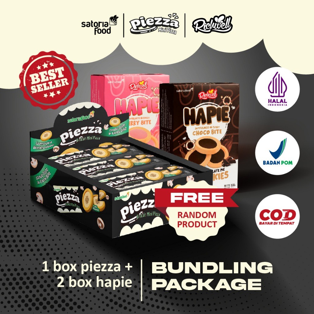 

Snack Richwell Piezza Hapie Bundle Set Chocolate Strawberry Pizza Cookies Biscuit Paket Bundling Best Seller | Cemilan Pie Kukis Rasa Cokelat Stroberi