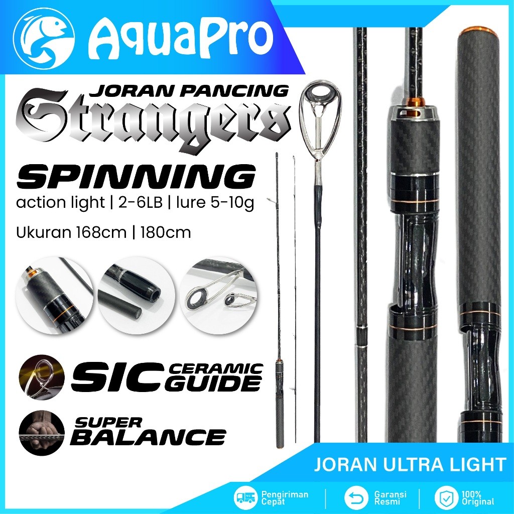 Aquapro Joran Pancing Strangers Action Ultralight Fishing Spinning Rod Bahan High Carbon Solid