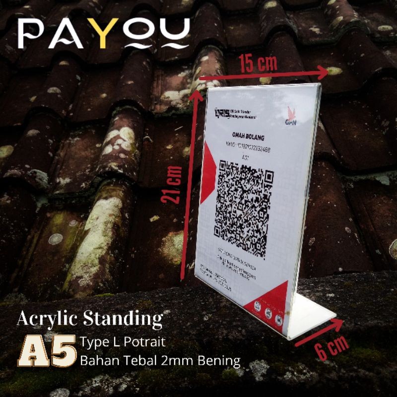 

Acrylic Standing A5 Type L Potrait/ Tempat QRIS/ Brosur/ Menu