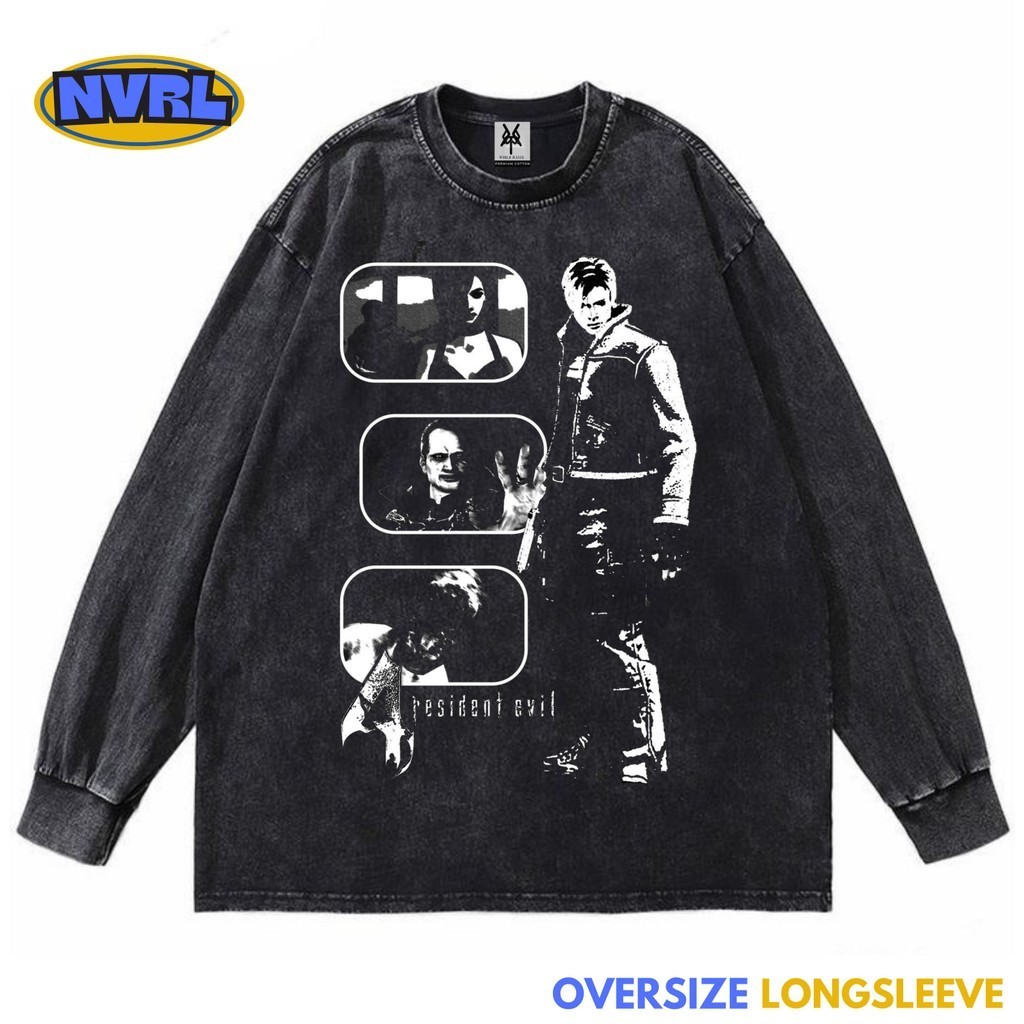 Kaos oversize longsleeve resident evil edition washed washing vintage tee