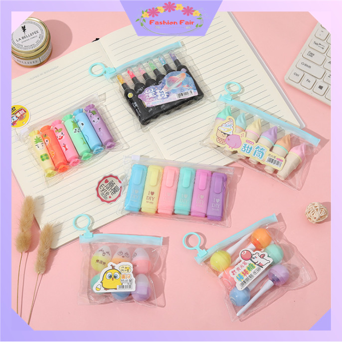 

FASHION FAIR S6262 Stabilo 6 PCS / Highlighter Lucu Bentuk Dessert / Highlighter Warna-Warni 6 PCS / Set Stabilo Dessert 6 PCS