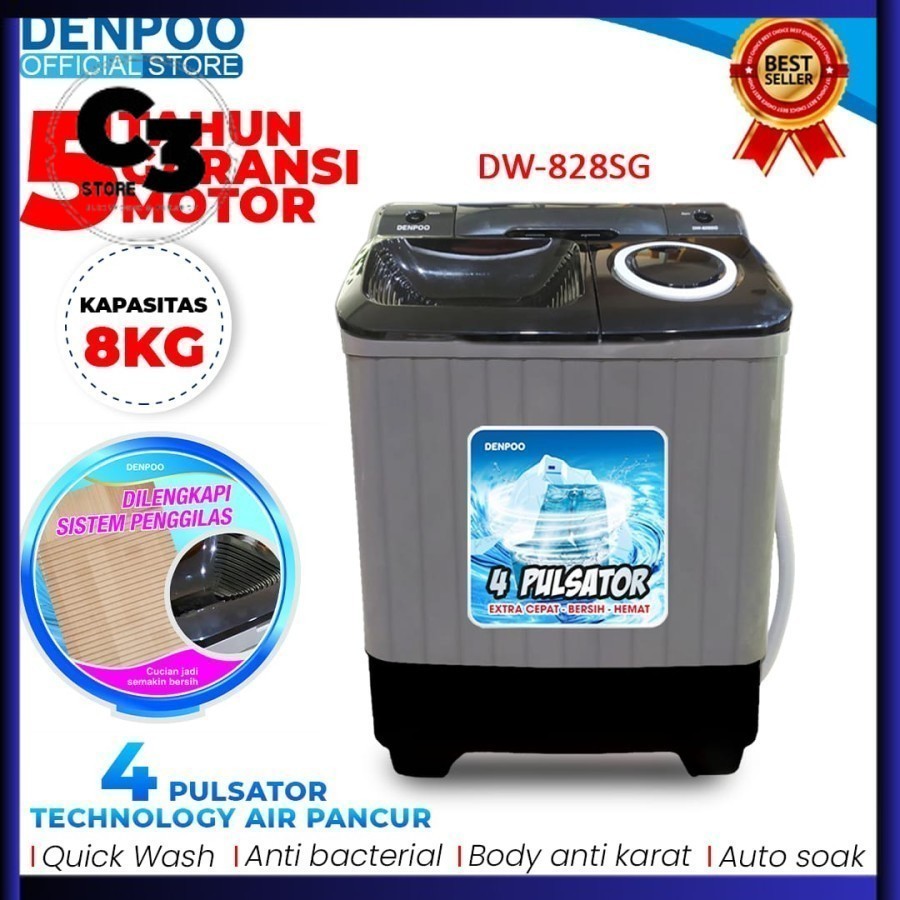 Denpoo Mesin Cuci 2 Tabung 8kg DW 828 / DW-828 / DW828