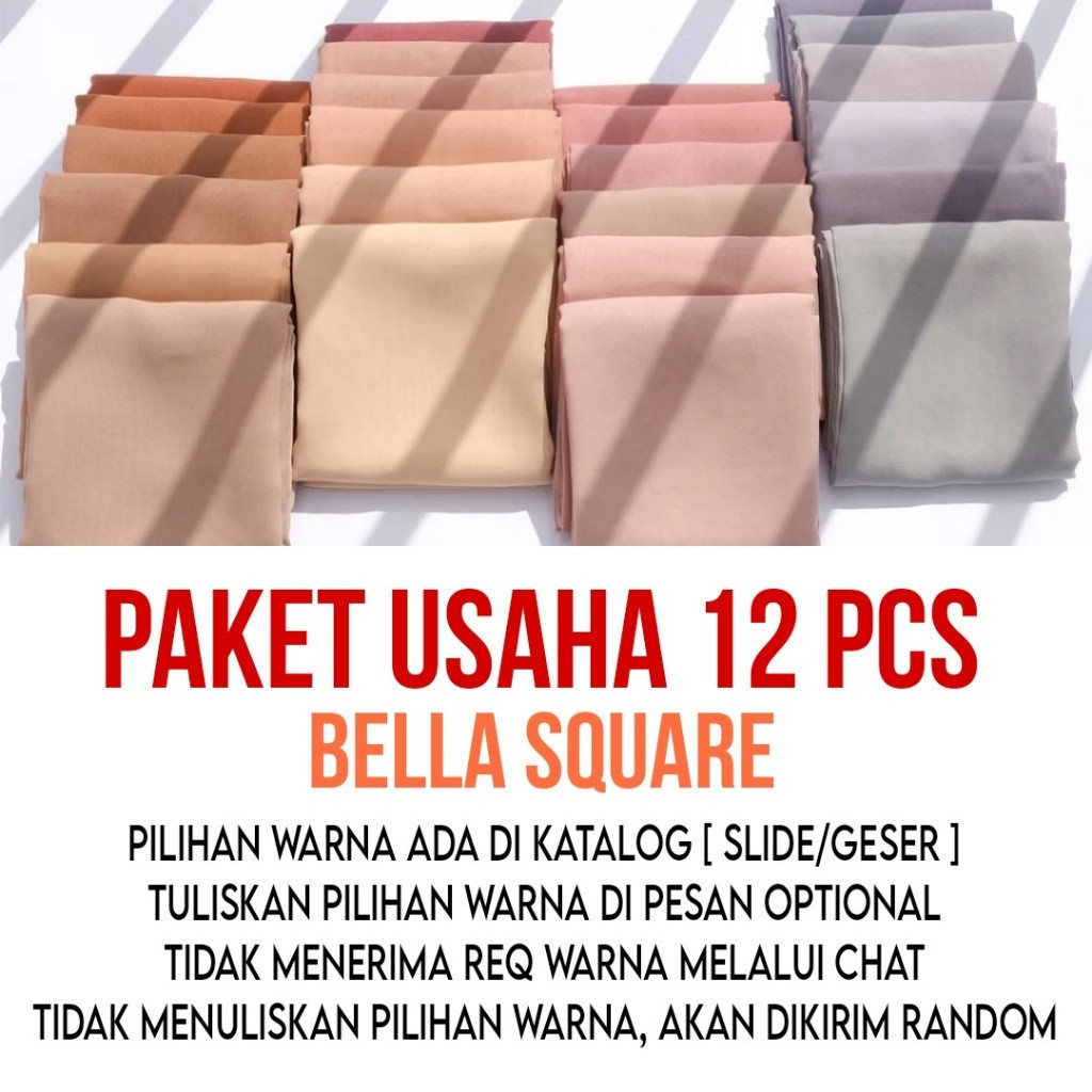 12 PCS HIJAB BELLA SQUARE PREMIUM//HIJAB SEGIEMPAT POLYCATTON//HIJAB HARIAN//GROSIR HIJAB BELLA SQUA